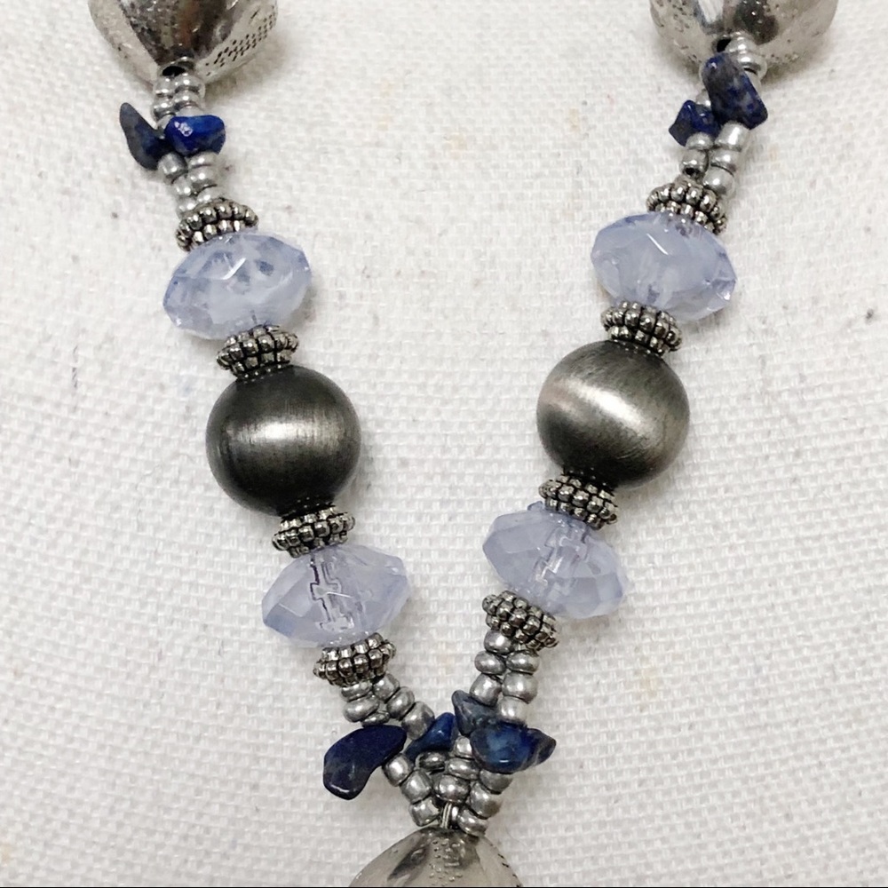 NWT CHICO’S Boho Lavender jewels with Gun Metal Beads Long Tassel Necklace - Picture 7 of 16